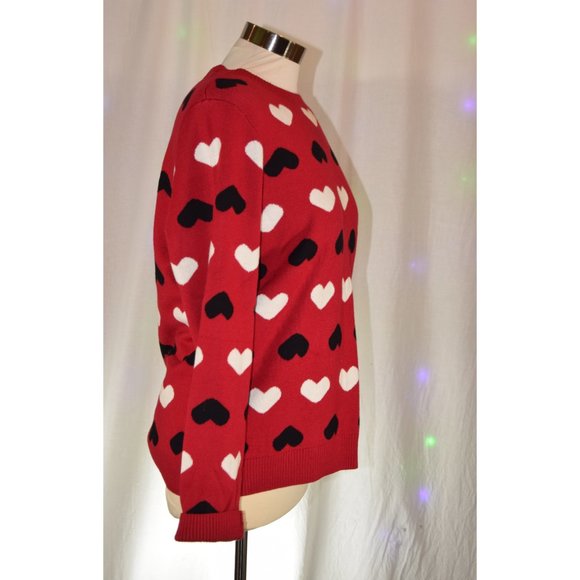 Charter Club Petite Hearts Sweater Red White and Black size P/L - Picture 2 of 9
